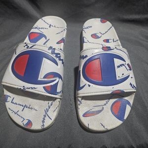 Champion Kids Slide Sandals - White, Blue, and Red